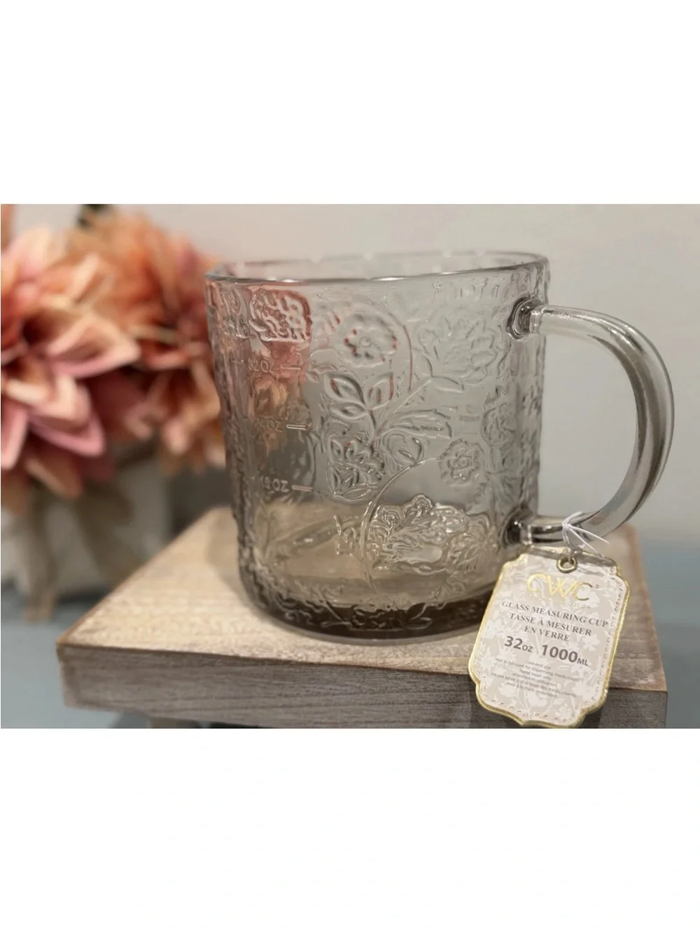 CWC Cook With Color Glass Measuring Cups 16oz & 32oz ~ 2 & 4 Cups CREAM Floral